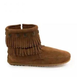 Minnetonka Double Fringe Side Zip Boot